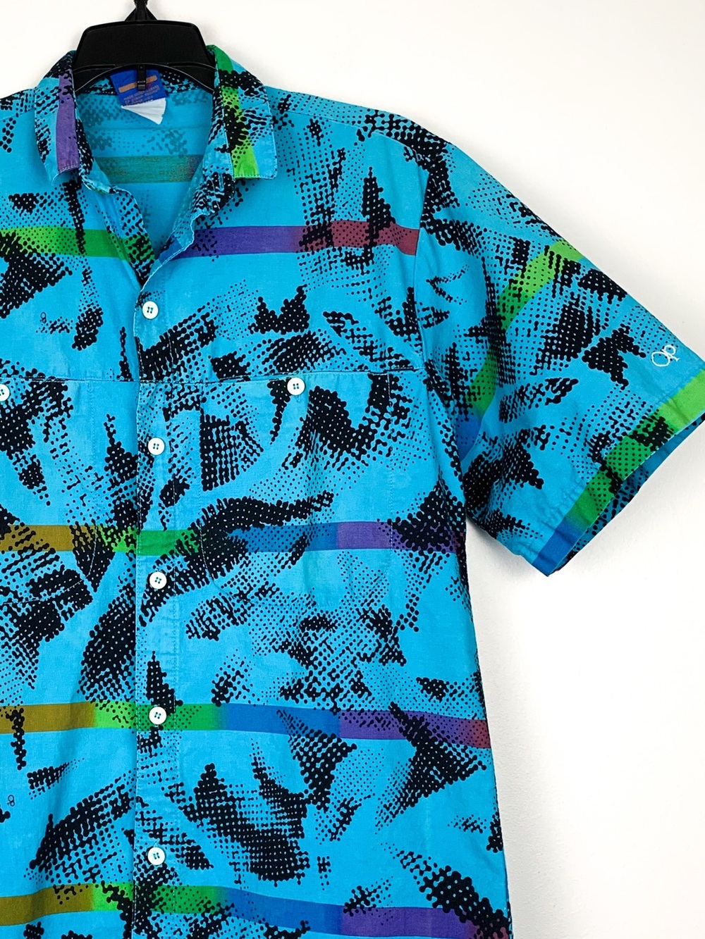 Vintage Ocean Pacific button-up shirt 80s 90s abstract turquoise & black medium